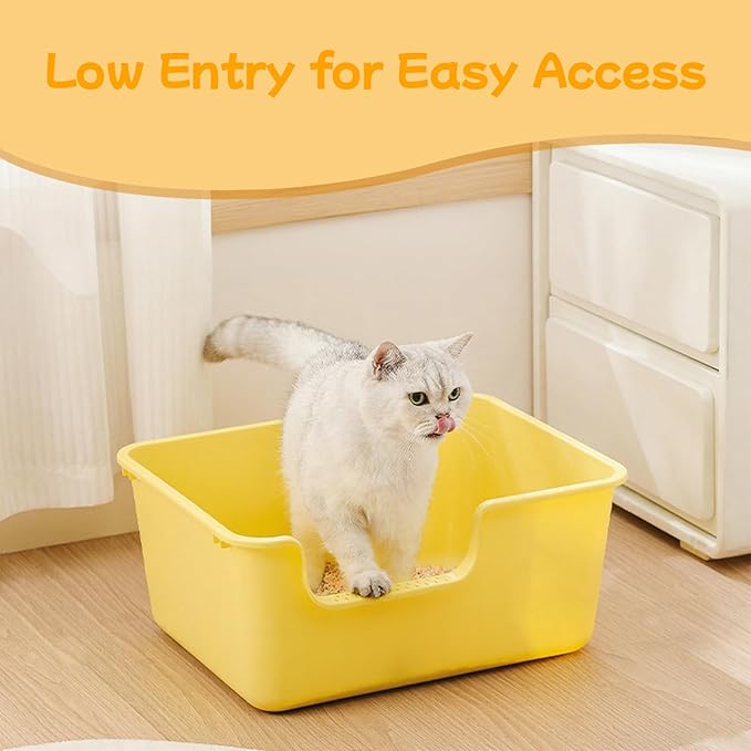 Large Cat Litter Box with High Sides,Cat Litter Pan with Low Entry,Cat Box for Indoor Kittens & Senior Cats,Anti-Splashing,Waterproof,Easy to Clean,Durable (White)