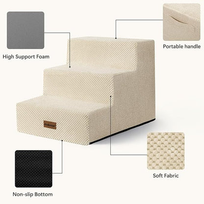 Dog Stairs for Small Dogs, 3-Step Wider Pet Stairs for Couch and Beds, Non-Slip Dog Steps for Old Cats, Puppy, Small Medium Dogs,15.7" H,Beige