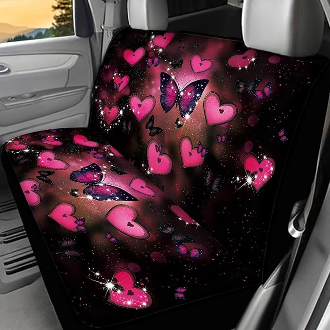 AFPANQZ Pink Butterfly Car Backseat Covers Dog Seat Cushion for Rear Seat Non-Slip Soft Car Seat Covers for Dogs, Pet, Kids Seat Cover for Auto Back Seat, Bench Protective Covers