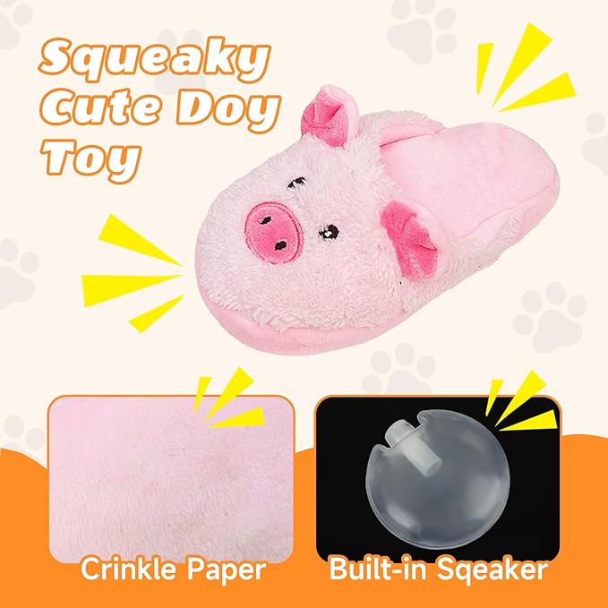 Andiker Dog Squeaky Toy, Cute Slipper Shaped Dog Chew Toys with a Squeaker and Crinkle Paper, Hide Food Puppy Stuffed Toy for Small Medium Dogs to Bite and Relieve Boredom and Stress (Pink)