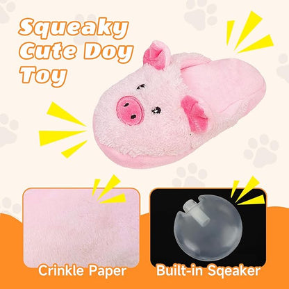 Andiker Dog Squeaky Toy, Cute Slipper Shaped Dog Chew Toys with a Squeaker and Crinkle Paper, Hide Food Puppy Stuffed Toy for Small Medium Dogs to Bite and Relieve Boredom and Stress (Pink)