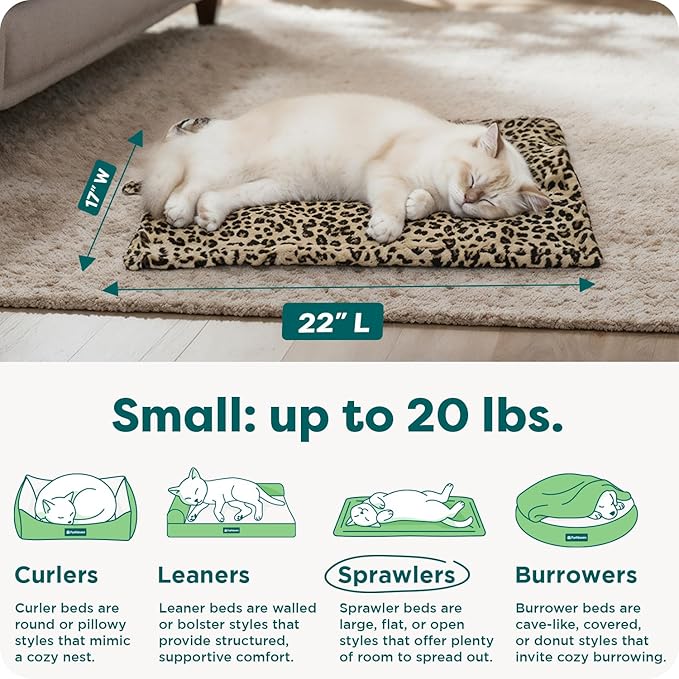 Furhaven ThermaNAP Self-Warming Cat Bed for Indoor Cats & Small Dogs, Washable & Reflects Body Heat - Quilted Faux Fur Reflective Bed Mat - Leopard, Small