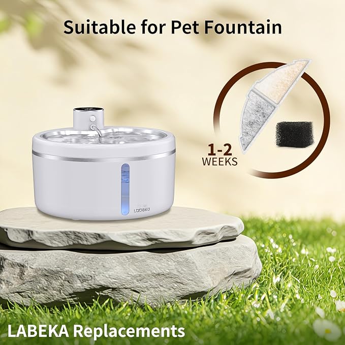 Wireless Cat Water Fountain with Stainless Steel Tray, 102oz/3L Pet Water Fountain for Cats Inside, Cat Fountain for Drinking with Motion Sensor, Ultra Quiet Pump (Filter, 8Filters+8Sponges)