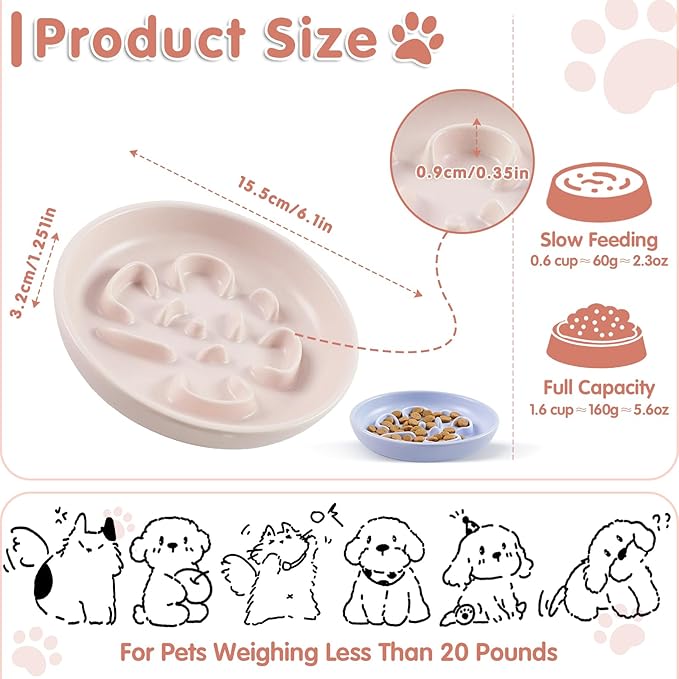 Cat Slow Feeder Bowl Set - 2 Pcs Pastel Series Cat Plate for Dry and Wet Food - Cute Maze Feeder Dish for Healthy Eating- Slow Feeding Bowls Whisker Friendly - Dishwasher Safe(Blue and Pink)