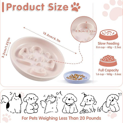 Cat Slow Feeder Bowl Set - 2 Pcs Pastel Series Cat Plate for Dry and Wet Food - Cute Maze Feeder Dish for Healthy Eating- Slow Feeding Bowls Whisker Friendly - Dishwasher Safe(Blue and Pink)