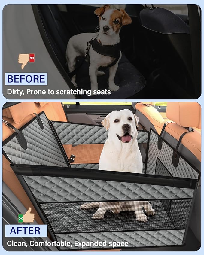 Instraella Dog Car Seat for Large Dogs, Back Seat Extender for Dogs, Foldable Pet Car Seat with Waterproof Oxford Fabric and Non-Slip Bottom, All-Around Protection and Strong Support, Grey