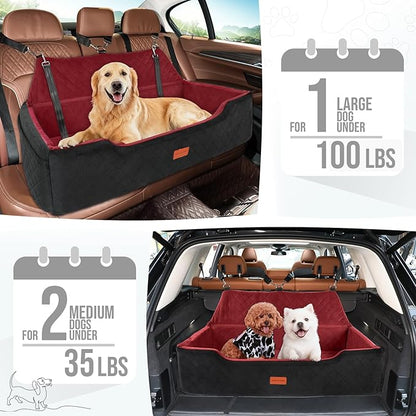 HEGGCOOE Large Dog Car Seat Under 100 lbs, Washable Dog Car Bed for 2 Medium Dogs, Detachable Pet Booster Seat with Storage Pocket and Seat Belt for Back Seat