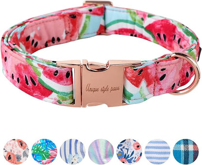 Unique Style Paws Dog Collar Metal Buckle Watermelon Cute Collar for Small Medium Large Dogs