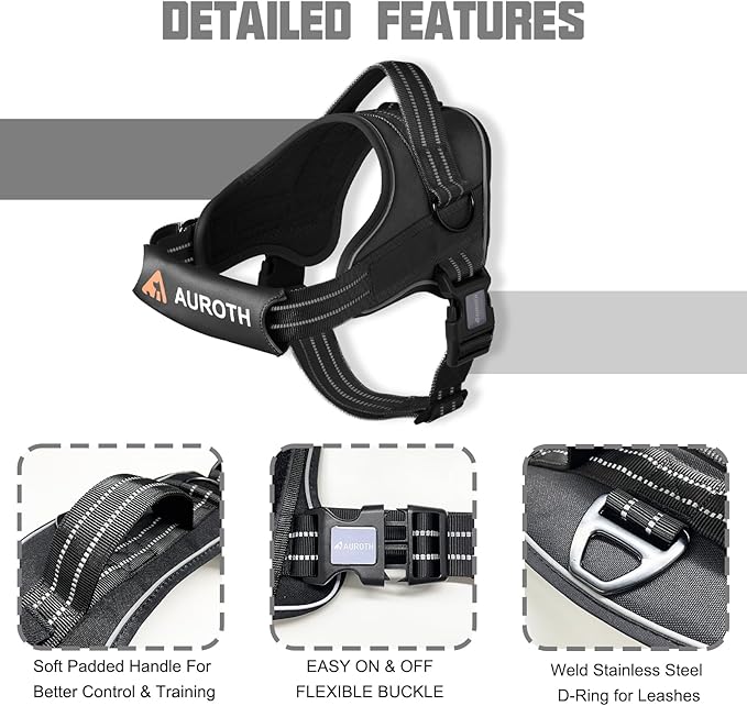 AUROTH Dog Harness and Leash Set, Soft Padded Service Dog Vest with 5.25FT Dog Leash, No Choke, Easy On Pet Vest, Adjustable Reflective No Pull Dog Harness Small Sized Dog, Easy Walking and Training