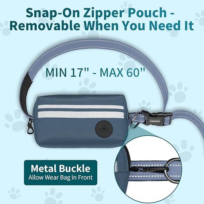 Hands Free Dog Leash with Removable Zipper Pouch, Dual Padded Handles and Durable Bungee for Walking, Jogging and Running-Your Dog (Large, 35-140 lbs Navy Blue