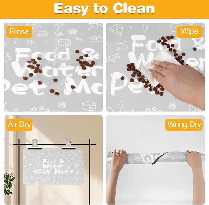 Pet Feeding Mat,Dog Cat Mat for Food and Water,Dog Bowl Waterproof Placemat with Rubber Backing,Absorbent Quick Dry Water Dispenser Mat for Pet（Light Gray 12"×18"）