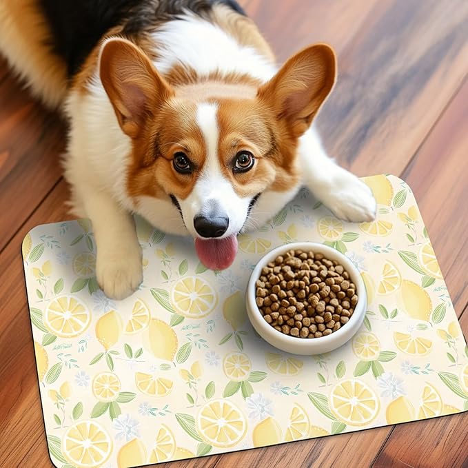 Patterned Cat & Dog Bowl Mat for Food and Water, 17"×30" Quick Dry Absorbent Pet Feeding Mat, Eco-Friendly Dog Placemat
