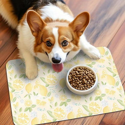 Patterned Cat & Dog Bowl Mat for Food and Water, 17"×30" Quick Dry Absorbent Pet Feeding Mat, Eco-Friendly Dog Placemat