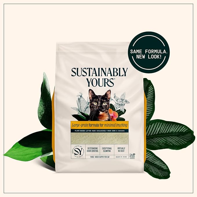 Sustainably Yours Natural Cat Litter, Large-Grain Formula, Low Tracking, Exceptional Clumping & Odor Control, Virtually No Dust, Corn & Cassava Plant-Based, Unscented, 10 lbs