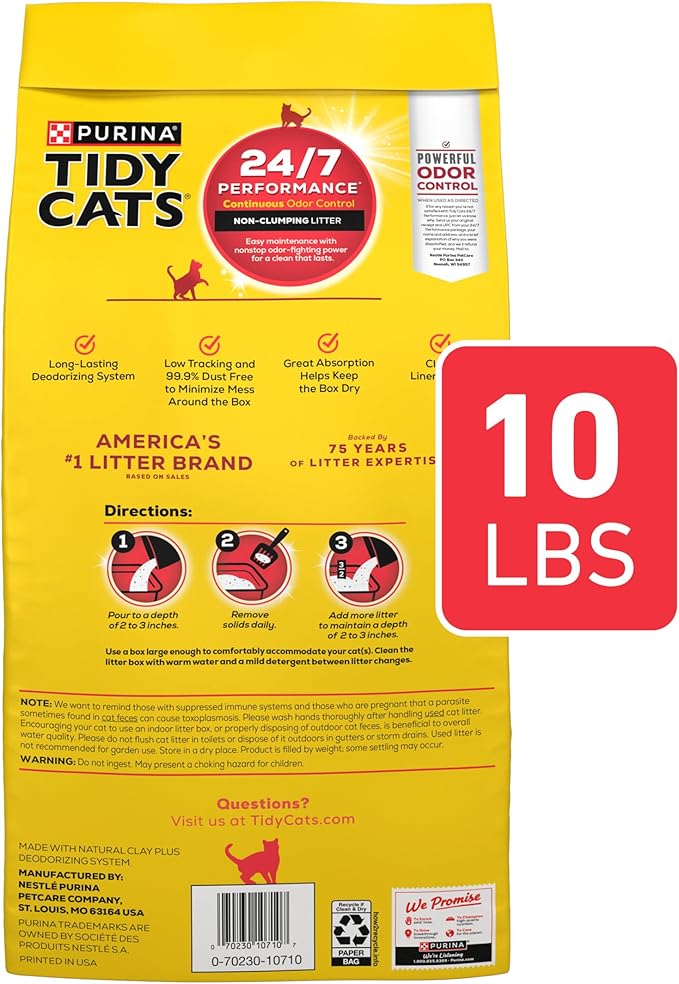 Purina Tidy Cats Non Clumping Cat Litter, 24/7 Performance Multi Cat Litter - (4) 10 lb. Bags