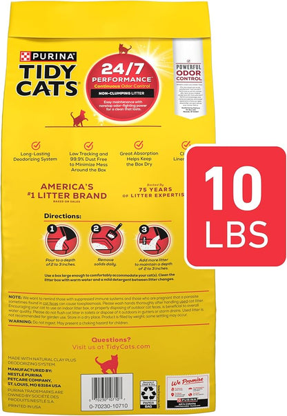 Purina Tidy Cats Non Clumping Cat Litter, 24/7 Performance Multi Cat Litter - (4) 10 lb. Bags