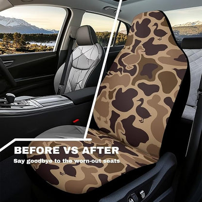 Car Front Seat Covers Waterproof Brown Duck Camouflage Car Seat Cover Automotive Interior Accessories 2 Pcs Set Easy to Install Universal Fit Most Cars,SUV, Trucks