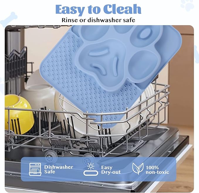 Silicone Slow Feeder Dog Bowls & Cat Bowls, 2 Cups Small Pet Food Bowl with Non-Slip Suction Base, Food-Grade Safe Puzzle Feeder for Small & Medium Dogs & Indoor Cats (Paw Lick Mat (Blue))