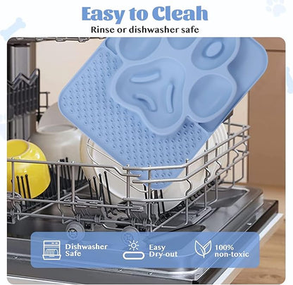 Silicone Slow Feeder Dog Bowls & Cat Bowls, 2 Cups Small Pet Food Bowl with Non-Slip Suction Base, Food-Grade Safe Puzzle Feeder for Small & Medium Dogs & Indoor Cats (Paw Lick Mat (Blue))