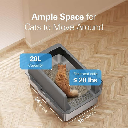 Zarler Stainless Steel Litter Box with Lid, Extra Large Cat Litter Boxes, XL Large Metal Litter Box for Big Cats with High Sided, Light Grey (Non-Sticky, Easy to Clean, Anti-Urine Leakage)