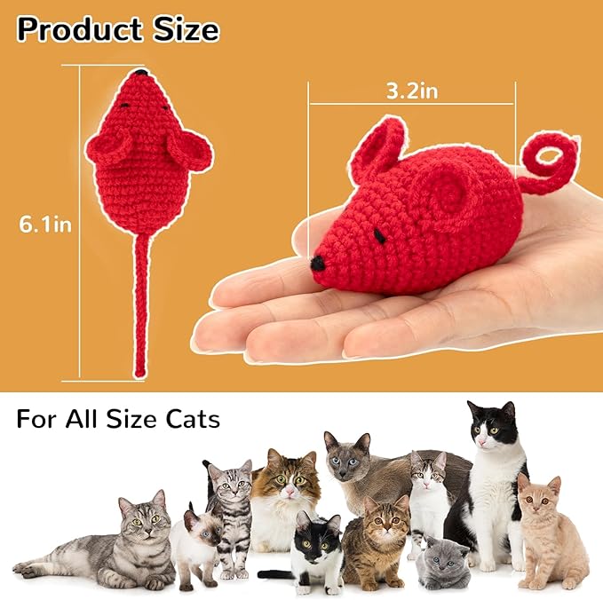 Retro Shaw Catnip Toys Crochet Mice Cat Toys, 3 Pcs Durable Yarn Cat Mouse Toys for Indoor Cats, Stuffed with Natural Catnip & Silvervine Blend, Handmade Interactive Kitten Chew Toy for Teeth Cleaning