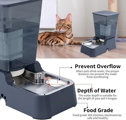 Meikuler Automatic Dog Cat Water Dispenser Large Capacity 5Lfor Cats and Medium and Large-Sized Dogs with Stainless Steel Bowl (Black, 5L)