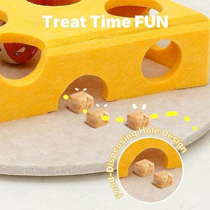 Cat Puzzle Toy with 3 Track Balls, Cheese Play Box for Indoor Kittens Treat Feeding, Fun Maze Game for Indoor Cats Boredom Relief & Exercise (Avocado Green)