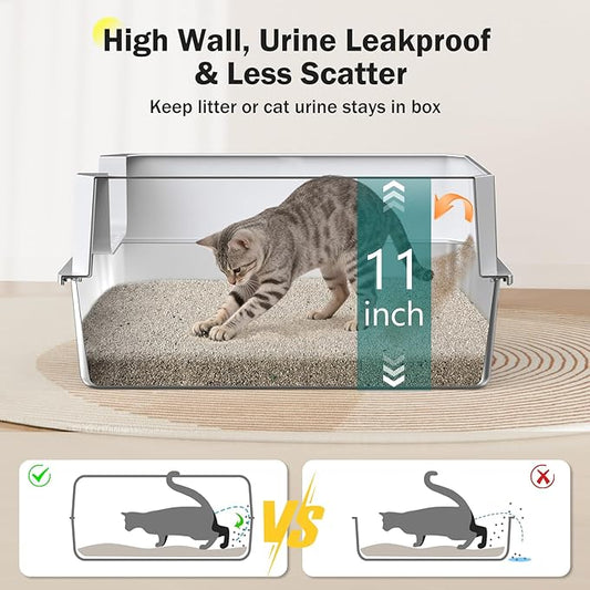 Stainless Steel Litter Box, Extra Large Litter Boxes for Big Cats, XLarge Metal Cat Litter Box with Lid, Anti-Urine Leakage XL Box with High Sides, Easy Clean, Non-Sticky, Scoop Included