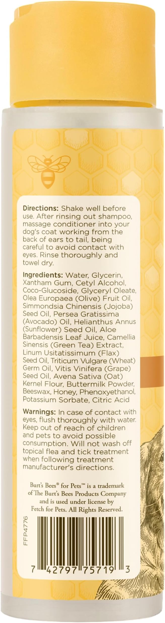 Burt’s Bees for Pets Oatmeal Dog Conditioner with Honey, Moisturizing Dog Coat Conditioner for Dry and Sensitive Skin to Help Soften and Nourish Coats During Grooming, 10 Fl Oz - 6 Pack