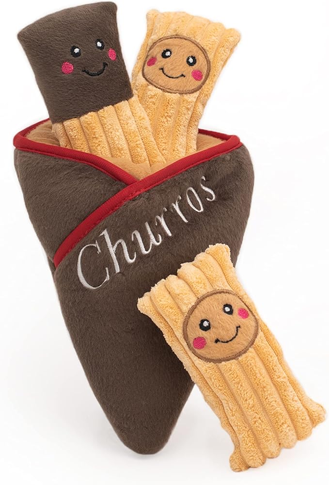 ZippyPaws Burrow- Interactive Dog & Puppy Toys for Boredom, Stimulating Pet Products to Keep Them Busy, Hide & Seek Plush Dog Puzzle, Enrichment Squeaky Toy, for Small & Medium Dogs- Churro Cone