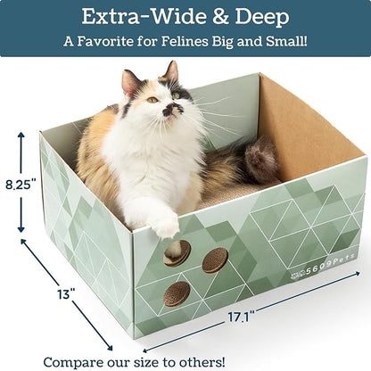 Cardboard Cat Scratcher, No-Mess Cat Scratch Box with Refillable Double-Sided Cat Scratch Pad for Indoor Cats