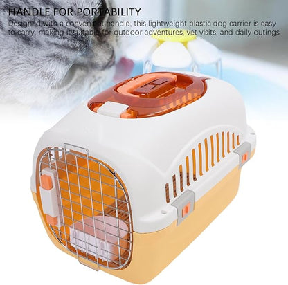 Dog Kennel, Plastic Airline Approved Wire Door Dog Crate with Handle, Top & Front Loading Heavy Duty Hard Sided Pet Carrier for Dogs and Cats, Home and Travel (20 inches) (Yellow)