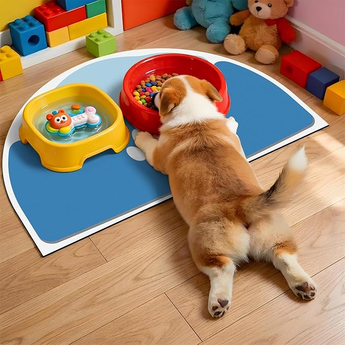 Absorbent Dog Mat for Food And Water, 24''x16'' Non Slip Rubber Base Cat Feeding Mat, Anti-Scratch Cat Mats for Food Bowls for Floors, Large Dog Mat For Bowls Designed for Multiple Pets Families, Blue