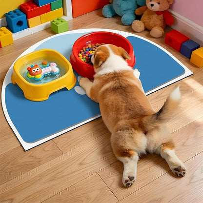 Absorbent Dog Mat for Food And Water, 24''x16'' Non Slip Rubber Base Cat Feeding Mat, Anti-Scratch Cat Mats for Food Bowls for Floors, Large Dog Mat For Bowls Designed for Multiple Pets Families, Blue