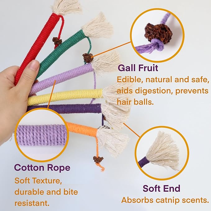 Kitten Toys, Cat Chew Toy for Teeth Cleaning, Catnip Rope Toys for Indoor Kittens, Interactive Cat Nip Teething Toys for Cats, Kitty Kicker Toy, 6 Pack (Plus 3 Pouches of Catnip)