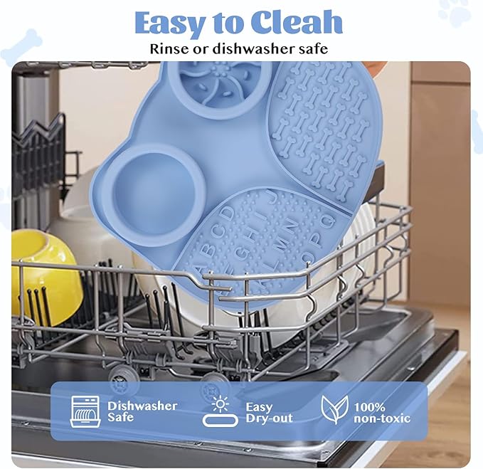 Silicone Slow Feeder Dog Bowls & Cat Bowls, 2 Cups Small Pet Food Bowl with Non-Slip Suction Base, Food-Grade Safe Puzzle Feeder for Small & Medium Dogs & Indoor Cats (Bowl & Lick Mat (Blue))
