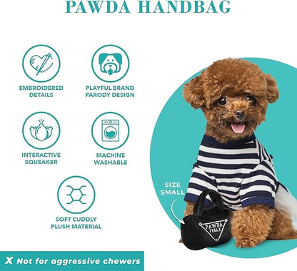 Haute Diggity Dog Pawda Handbag, Plush Designer Dog Toys with Interactive Squeaker, Stimulating Pet Enrichment, Machine-Washable & Safe Materials for All Breeds, Size Large