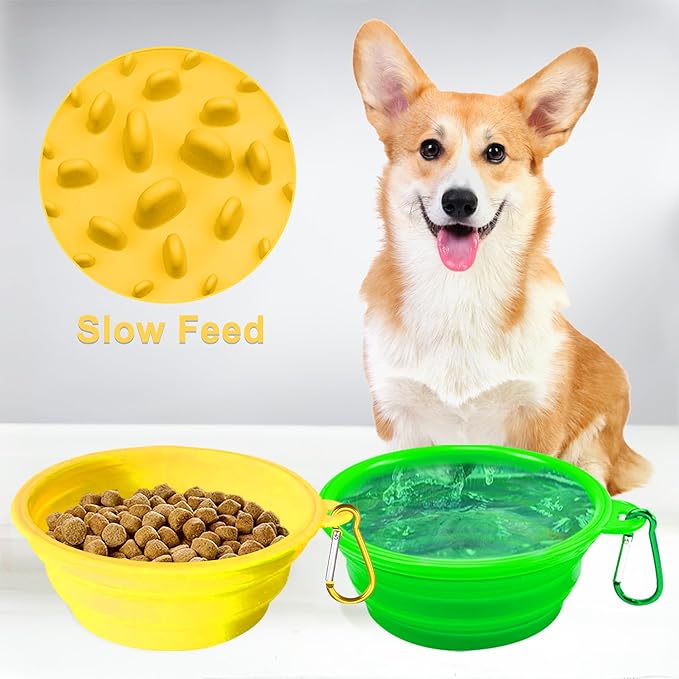Small Collapsible Dog Bowls (12oz), 1 Pack Pet Travel Foldable Bowl with Carabiners, Healthy, Soft Silicone, Portable Essential Set for Walking, Travel, and Hiking (Green)