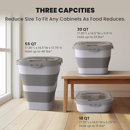35-40 Lbs Airtight Dog Food Storage Container, Collapsible Dog Food Container with Lid, Wheels, Date Track, Large Pet food storage Container for Rice,Flour,Sugar,Dog Food Scoop,2PCS Containers