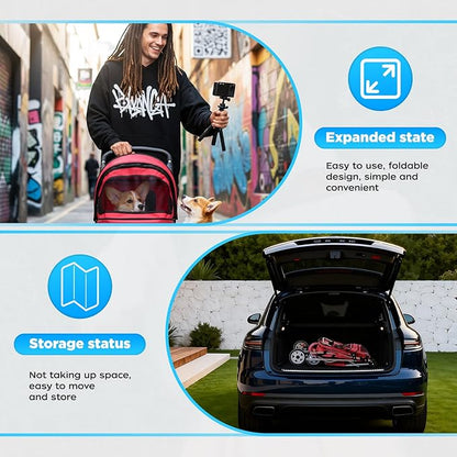 BestOffice Pet Stroller for Small Medium Dogs & Cats, 3-Wheel Foldable Dog Stroller with Cup Holder, Lightweight Travel Carrier, Waterproof Design for Outdoor Walks, Red