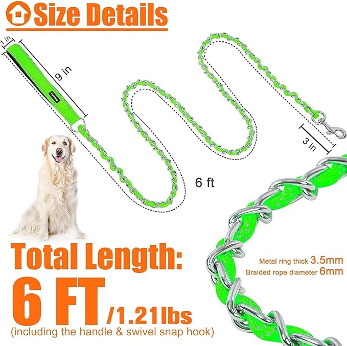 HOMIMP Chew Proof Dog Leash for Medium Large Dogs, Reflective 6 FT Heavy Duty Metal Chain Dog Leashes with Soft Padded Handle, Anti Bite Durable Rope Leashes for Pitbull, Non Chewable