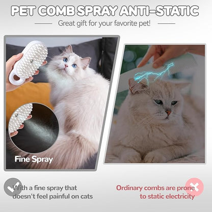 Cat Steam Brush, 3 in 1 Spray Comb for Pets, Rechargeable Pet Massage Deshedding Grooming Brush, Hair Removal Comb for Long-Haired/Short-Haired Cats