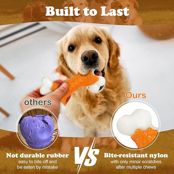 10-Pack Tough Dog Toys for Aggressive Chewers, Hard Nylon Dog Chew Bones for Large Dogs, Peanut Butter Flavored Heavy-Duty Bulk Multipack for Multi-Dog Homes & Rescues