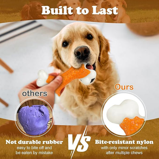10-Pack Tough Dog Toys for Aggressive Chewers, Hard Nylon Dog Chew Bones for Large Dogs, Peanut Butter Flavored Heavy-Duty Bulk Multipack for Multi-Dog Homes & Rescues