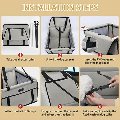 PetsHome Dog Car Seat Foldable Dog Car Booster Seat Waterproof Breathable Oxford Travel Bag for Small to Medium Dogs, Puppies, and Pets-Pure Grey