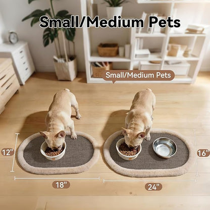 Pet Feeding Mat, Dog Food Mats Absorbent Pet Placemat for Food and Water Bowl with Non Slip Rubber Backing for Dog and Cat (12"x19", Brown)