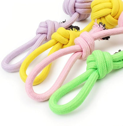 CandyColor Dog Cat Chew Rope Toy - 30cm Non-Toxic Dental Teething Toy for Puppies Kittens, Durable Rainbow Macaron Cotton Rope - Anti-Anxiety Interactive Play, Furniture Saver & Machine Washable