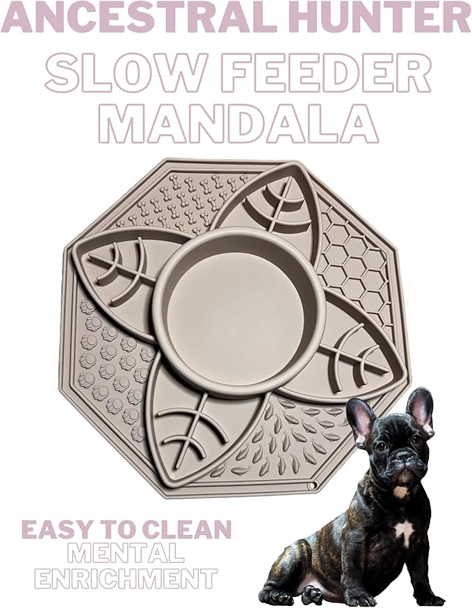 Mandala Slow Feeder Bowl Grub Lick Mat for Dogs & Cats with Suction Cups- Silicone Mandala Slow Feeder Lick Mat Dog Bowl - Non Slip Dog Bowl for Small Medium Large Breed (Dusty Rose)