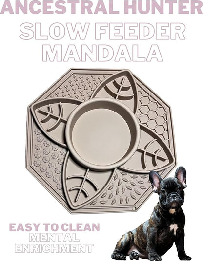 Mandala Slow Feeder Bowl Grub Lick Mat for Dogs & Cats with Suction Cups- Silicone Mandala Slow Feeder Lick Mat Dog Bowl - Non Slip Dog Bowl for Small Medium Large Breed (Dusty Rose)