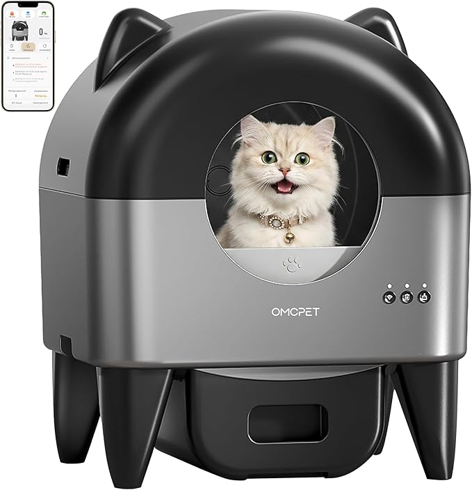 Self Cleaning Litter Box,95L Automatic Self Cleaning Cat Litter Box,Smart Electric Litter Box with App Control 8 Safety Sensors for Multiple Cats,Advanced Odor Control,Night Light OMCPET(Dark Gray)